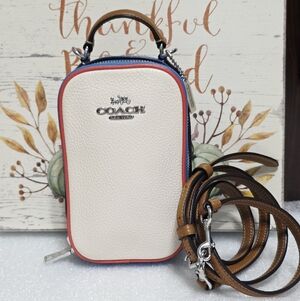 Coach Eva Phone Crossbody Colorblock Chalk Racer Blue Saddle Pink CK192 Leather